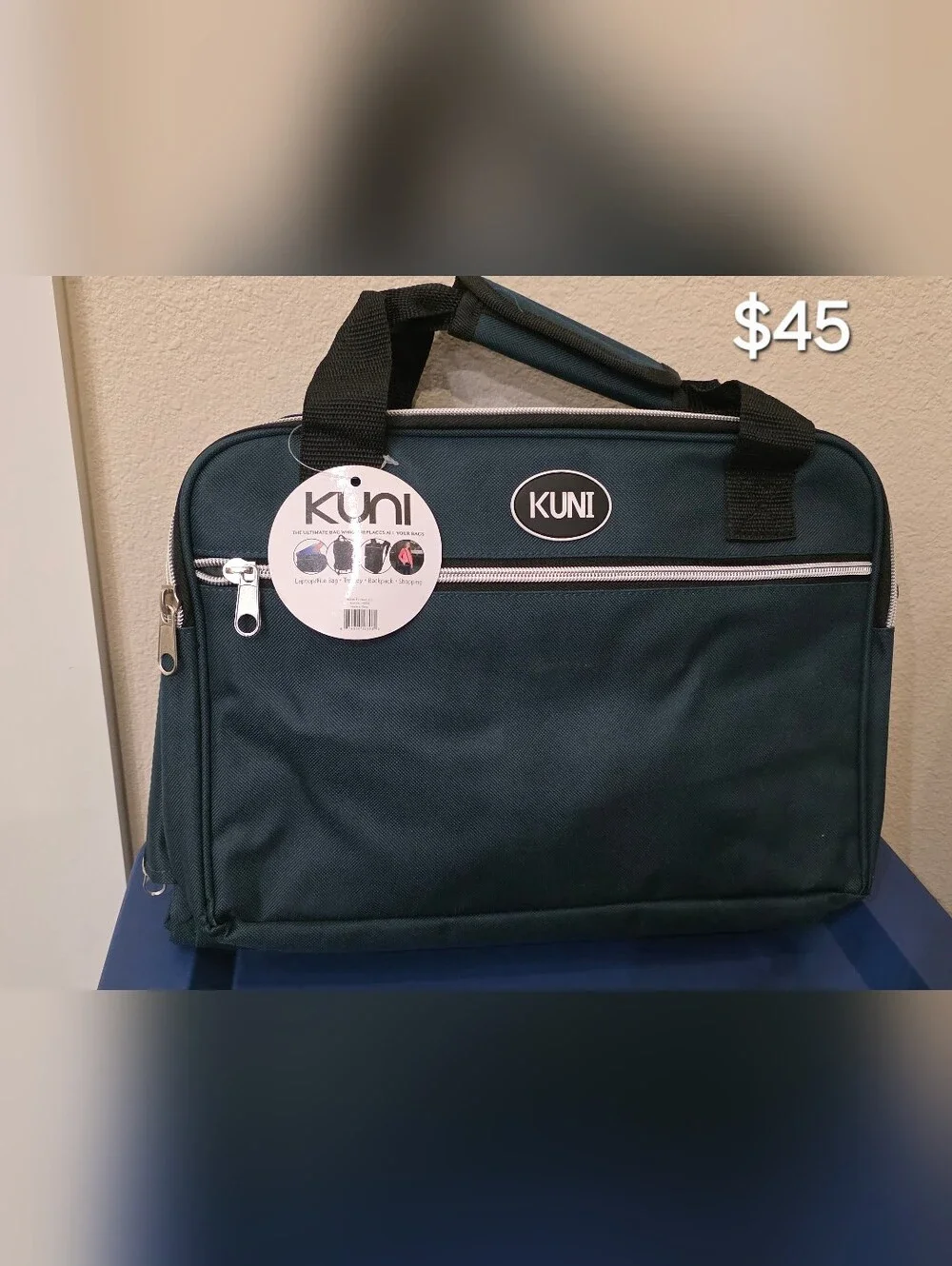 Men's Laptop Bag in Dark Teal with Front Zip Pocket